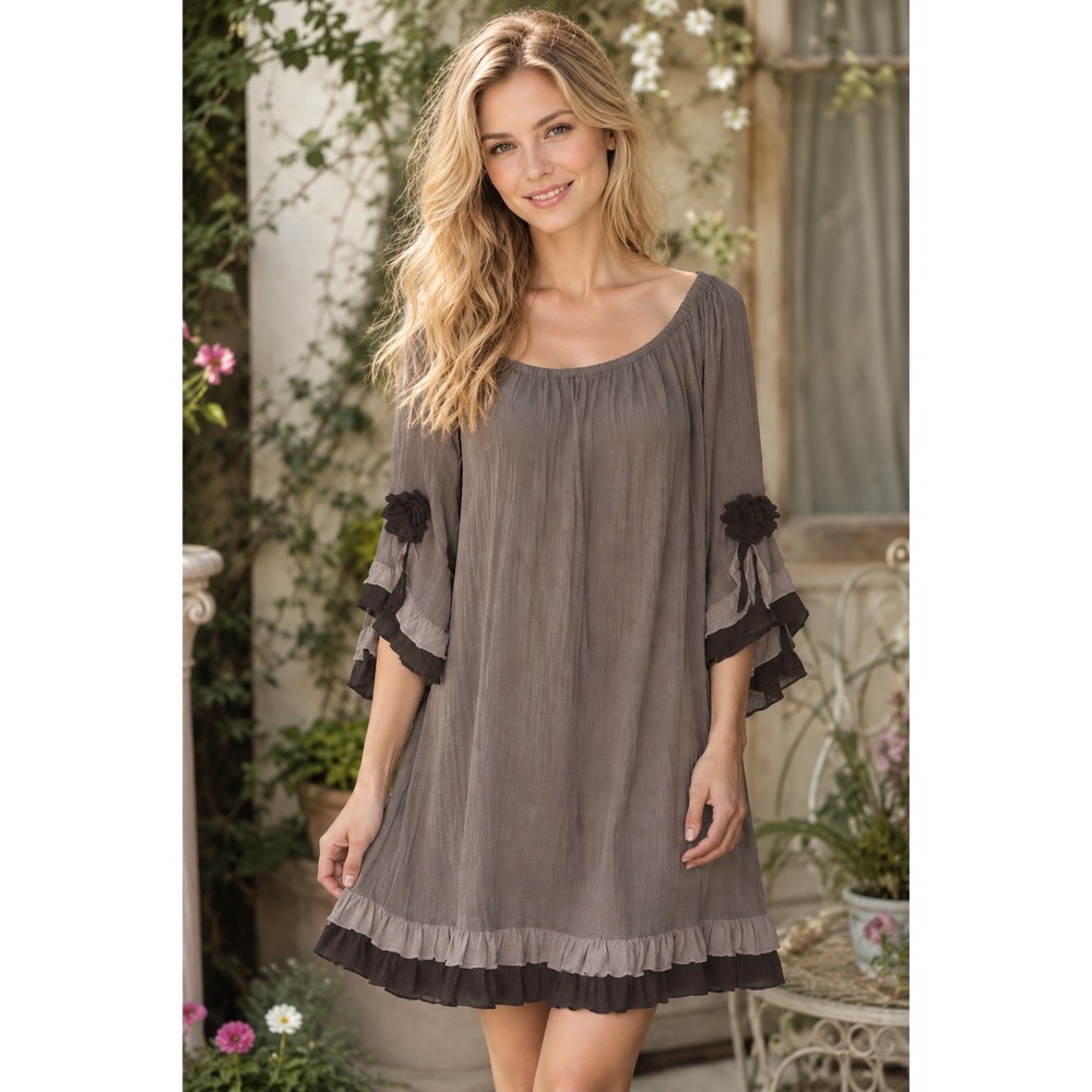 Lady Noiz Taupe Layered Ruffle Dress Romantic Soft Whimsigoth Fairy Lagenlook XL